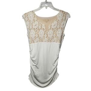 Boston Proper Sleeveless Tunic Top with Lace Bodice, Ruched Sides Size S